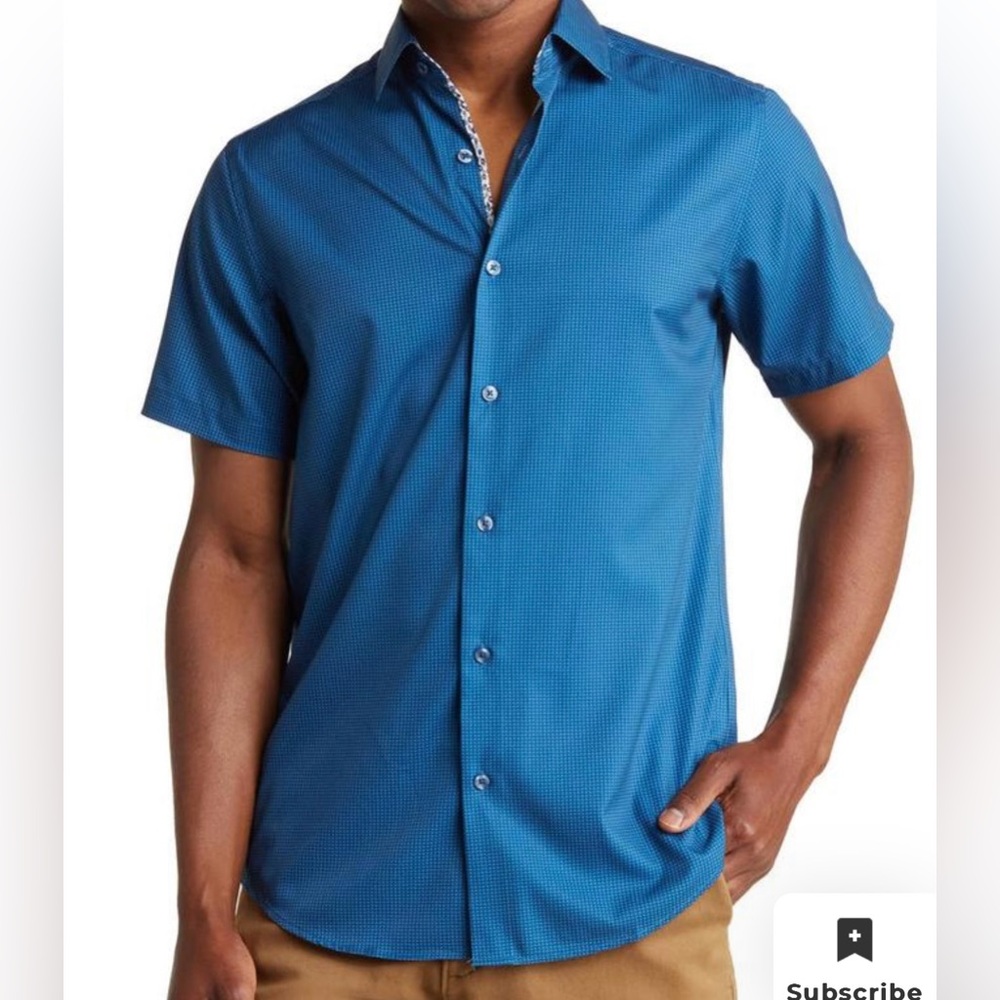 TOM BAINE Slim Fit Performance Short Sleeve Button-Up Shirt Men’s Sz XXL NWT